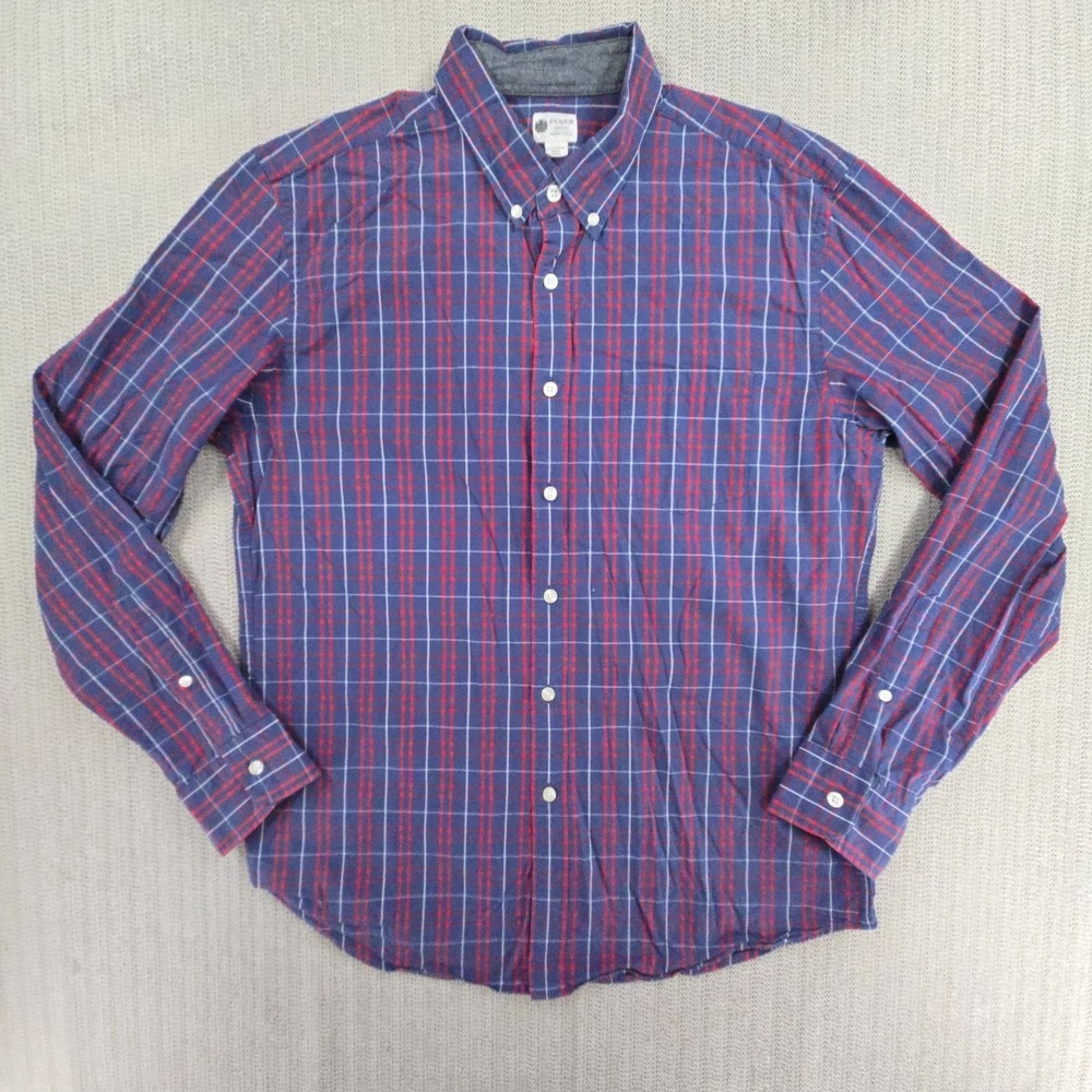 J.Crew Shirt Mens Large Blue Washed Tartan Plaid Long Sleeve Button Down Cotton
